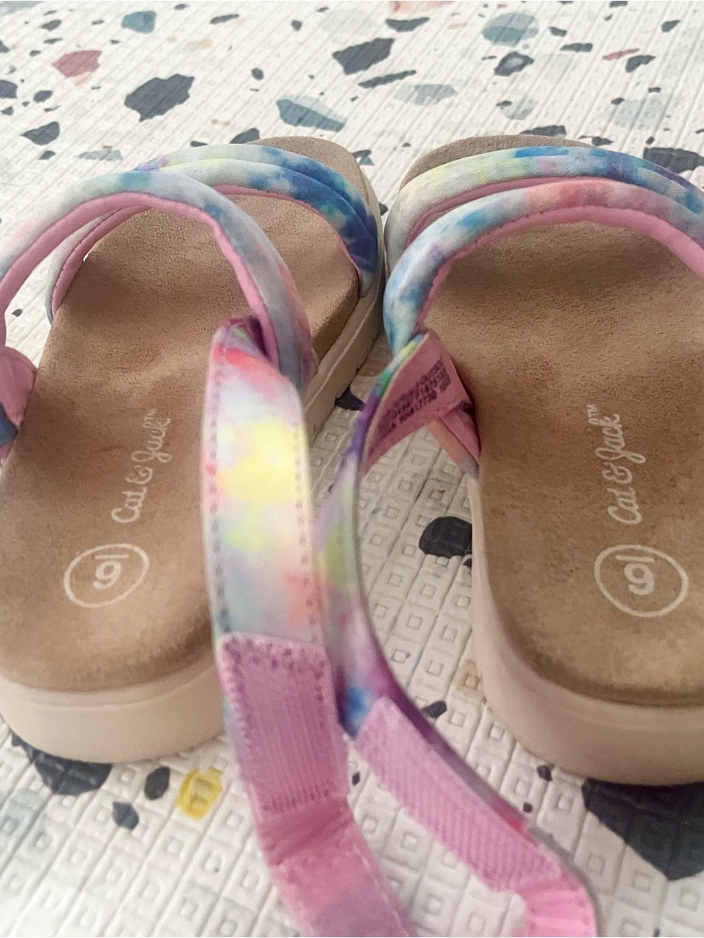 Cat & Jack Toddler Girls Chaya Footbed Sandals Pastel Tie Dye Pink Blue - Size 6 - Picture 6 of 13